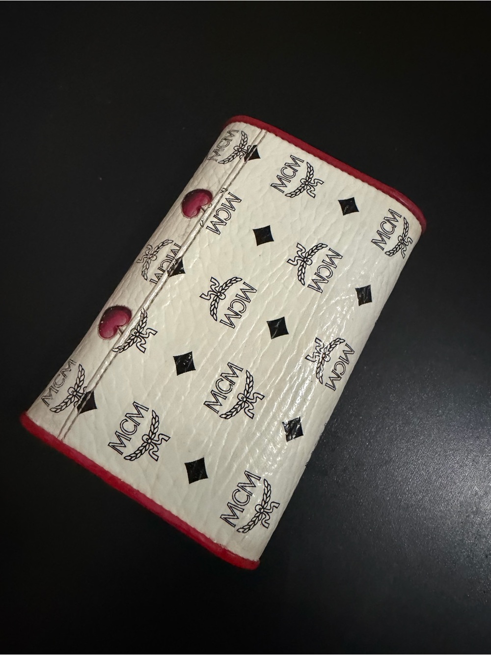 MCM White Wallet with Pink Cherry Motif and Red Trim - Picture 2 of 3